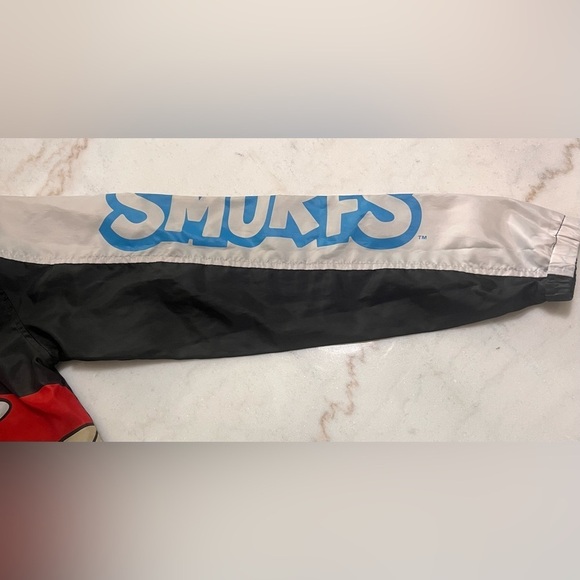 Smurf Black Graphic Print Windbreaker Jacket Light Weight Size Small - Picture 3 of 8